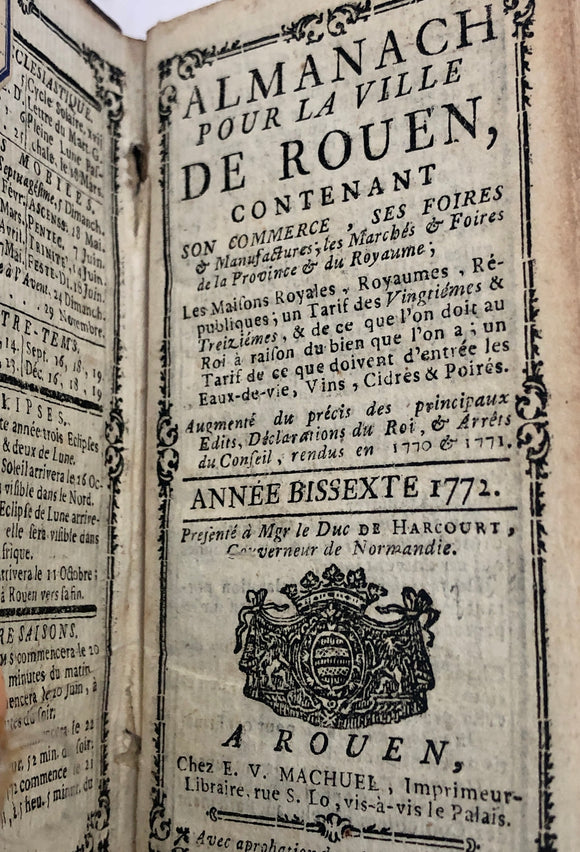 Almanach pour la ville de Rouen, contenant son commerce, ses foires & manufactures;